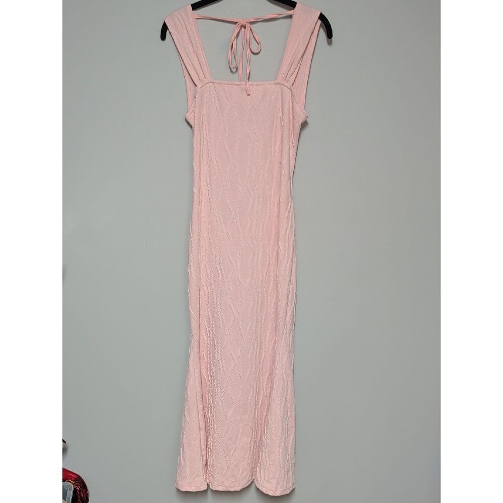 SHEIN Blush Pink Textured Tie-Back Maxi Dress